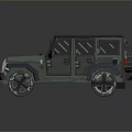 Green and Blue Open Top Off Road Vehicle with Large Tires Front Grille and Headlights