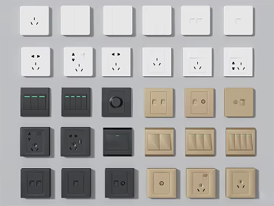 Diverse Modern Switch Panels in Various Colors and Functional Designs for Home Use 3d model