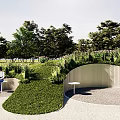 Creative Garden Landscaping With Circular Grass Areas White Pathways Seating And Green Plants