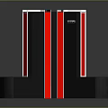 Modern Building Design With Black And Red Vertical Structures White Top And Black Curved Base