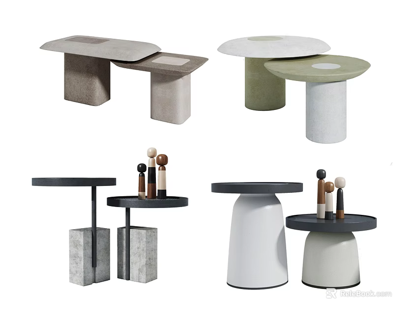 Modern Side Tables With Round Square Tops And Neutral Colored Bases 3d model 