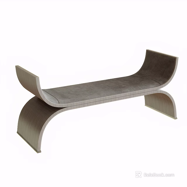 Modern Curved Ottoman Bench With Gray Fabric Upholstery And Supportive Legs 3d model 