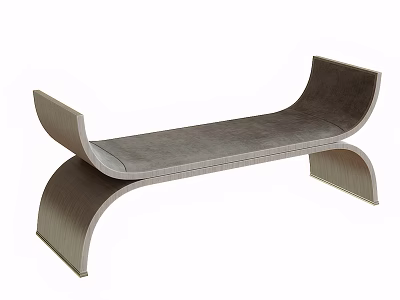 Modern Curved Ottoman Bench With Gray Fabric Upholstery And Supportive Legs 3d model