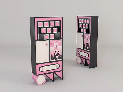 Pink And Black Flower Themed Vending Machines With Wheels And Floral Patterns 3d model