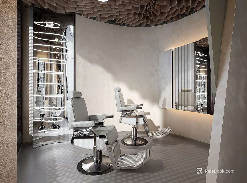 Modern Beauty Salon Interior With Styling Chairs Mirrors And Contemporary Design 3d model 