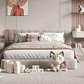 Cozy Kids Bedroom With Gray Headboard Double Bed Pillows Stuffed Toys And Rug