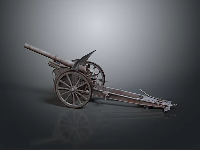 Vintage Field Cannon With Wooden Wheels And Iron Barrel On Dark Surface 3d model