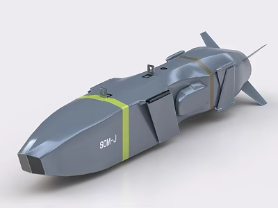 Grey Salvo-J Military Weapon Featuring Aerodynamic Design And Yellow Stripe Fins 3d model