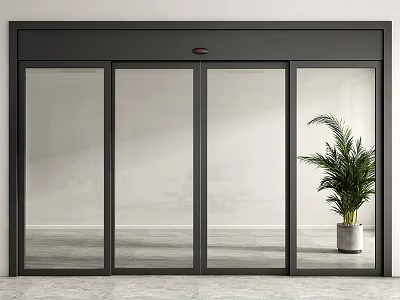 Modern Sliding Glass Doors With Black Frame In Interior And Potted Plant 3d model