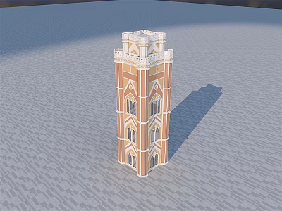 Red Brick Tower With White Accents And Arched Windows Classical Structure 3d model