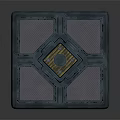 Futuristic Tech Cube Design With Blue Glowing Lines Gold Accents And Mesh Surface