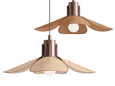 Two Modern Wooden Pendant Lights With Leaf Shaped Shades And Bulbs 3d model