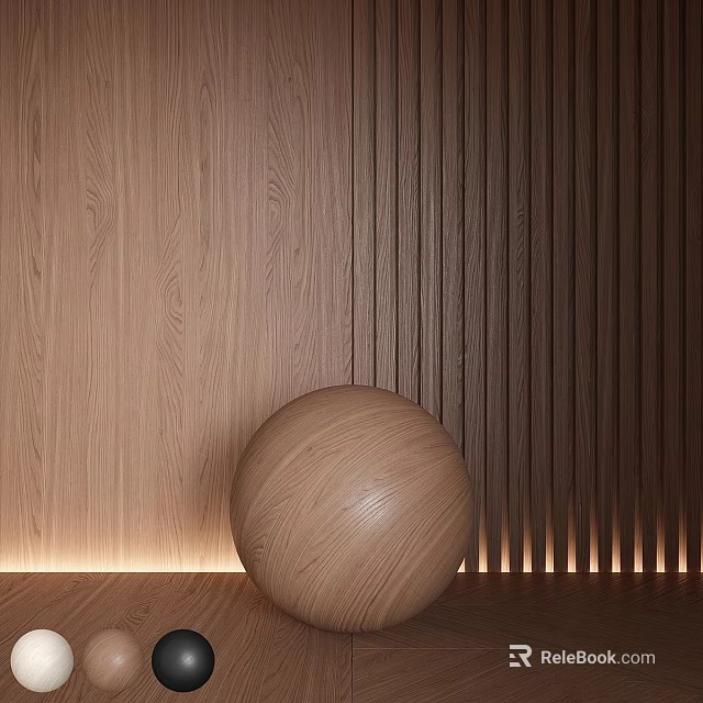 Wooden Wall Sphere Decor Design With Smooth Striped Textures And Lighting 3d model 
