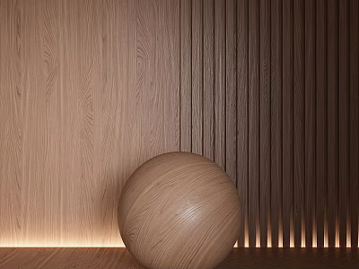 Wooden Wall Sphere Decor Design With Smooth Striped Textures And Lighting 3d model