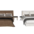Light Gray And Brown Double Beds With Upholstered Headboards Pillows And Nightstands