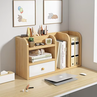 Modern Laptop Desk Bookshelf 3d model