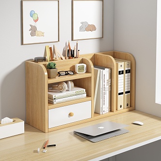 Modern Laptop Desk Bookshelf 3d model