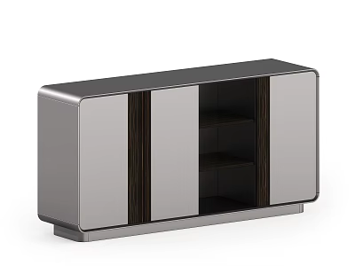 Modern Entryway Console Side Cabinet With Metal Panels And Open Shelves 3d model