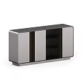 Modern Entryway Console Side Cabinet With Metal Panels And Open Shelves