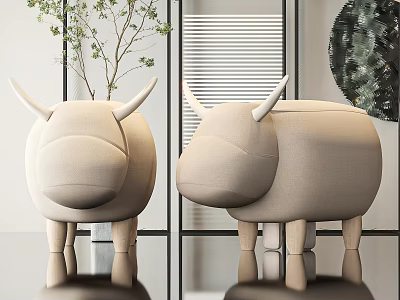 Cute Cow Shaped Beige Fabric Children's Chairs For Modern Indoor Decor 3d model