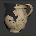 Broken Ancient Pottery Jar With Transparent Glass Sections Handle And Cracks 3d model