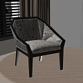 Modern Accent Chair With Black Frame Patterned Upholstery Light Carpet And Window Blinds