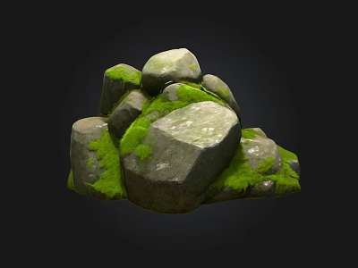 Natural Stone and Wood Structure Covered with Lush Green Moss 3d model