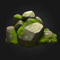 Natural Stone and Wood Structure Covered with Lush Green Moss