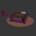 Square Wooden Coffee Table On Round Rug With Brown Leather Chair And Books