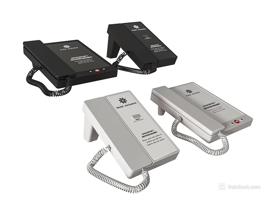 Digital Communication Devices Black Silver Desktop Phones With Wired Handset 3d model