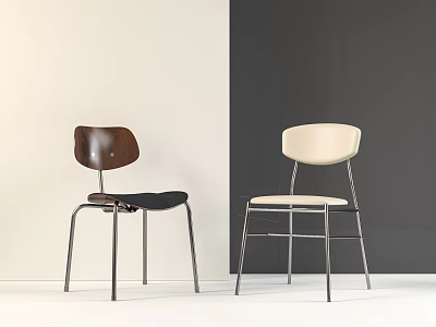 Modern Brown And Beige Dining Chairs With Metal Legs In Light And Dark Wall Interior 3d model
