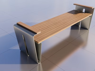 Modern Landscape Bench With Wooden Slat Seat And Metal Support Frame 3d model