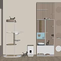 Stylish Cat Furniture Setup With Tree Bed Litter Box And Food Bowls