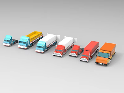 Colorful Truck Models Of Various Types Arranged In A Row With Different Colors 3d model