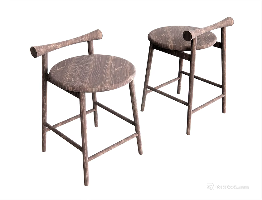 Two Wooden Bar Stools With Armrests In Modern Simple Design 3d model