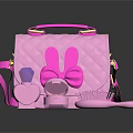 Cute Pink Quilted Handbag With Bunny Ear Bow And Cosmetic Items