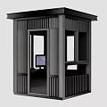 Modern Black Security Booth With Sleek Design Windows And Computer Inside 3d model
