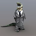 Crocodile Wearing Gray Suit And Tie Standing Upright With Open Mouth