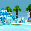 Summer Dynamic Surf Festival Scene With Surfboard Dolphin And Palm Trees
