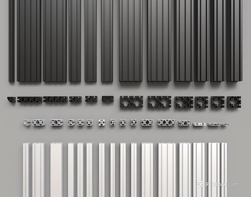 Black And White Decorative Strip Molding With Various Connectors Hardware Pieces 3d model 