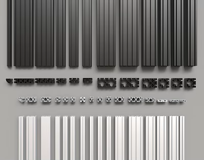 Black And White Decorative Strip Molding With Various Connectors Hardware Pieces 3d model