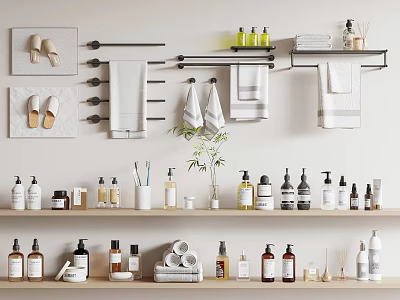 Bathroom Shelves With Washing And Daily Use Products 3d model