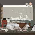 Kids Room Interior Design With Space Theme Wall Decals Teepee Tent And Toy Car