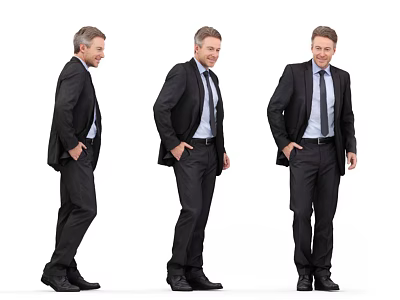 Business Man In Black Suit Standing At Different Angles On White Background 3d model
