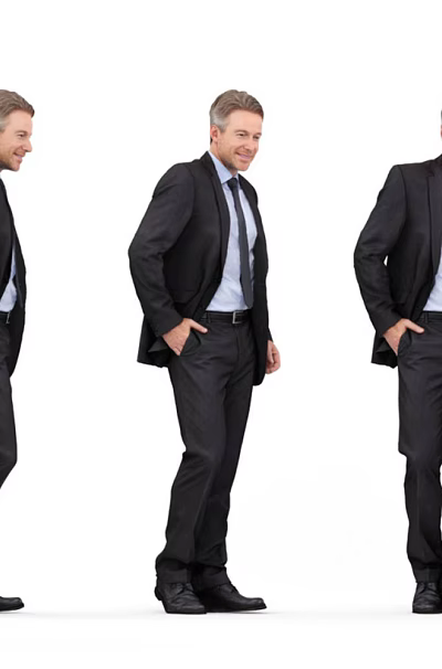 Business Man In Black Suit Standing At Different Angles On White Background 3d model Business Man In Black Suit Standing At Different Angles On White Background 3d model