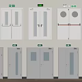 Various Types of Doors With Fire Safety Equipment and Emergency Exit Signs