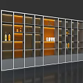 Modern Wine Cabinet With LED Lighting Multiple Shelves Orange Background LOVE Lettering And Wine Bottles
