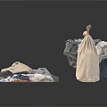 Household Laundry Items Featuring Folded And Rolled Clothes With Burlap Bag