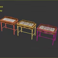 Classic Wooden Tables With Carved Details And Inlaid Tops Set of Three