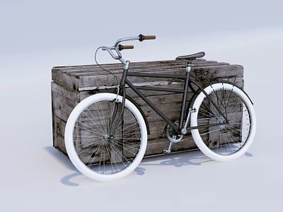 Vintage Bicycle With White Wheels Leaning Against Wooden Crate 3d model